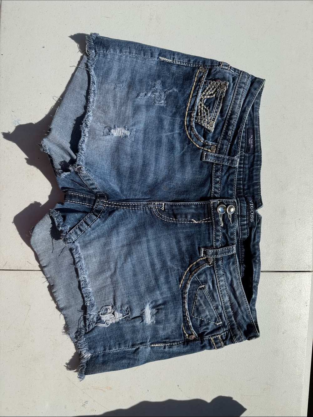 Vigoss Medium Wash Distressed Cutoff Denim Shorts